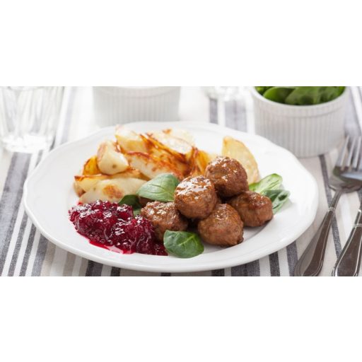 03.27. (Péntek) -"B" Főétel - Svéd húsgombóc áfonya mártással, hasábburgonyával